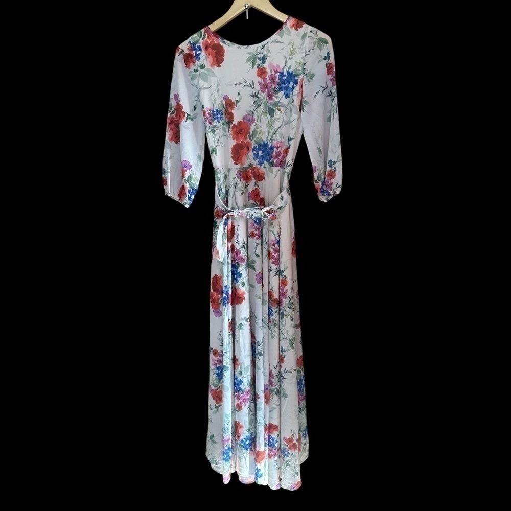 Yumi Kim Hudson Belted Maxi Dress 3/4 Blouson Sleeves Ivory Floral Small NWT - Picture 2 of 9